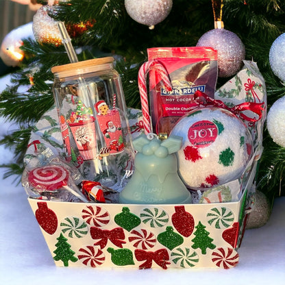 Sparkling Season's Joy Christmas Gift Basket Set Colorful