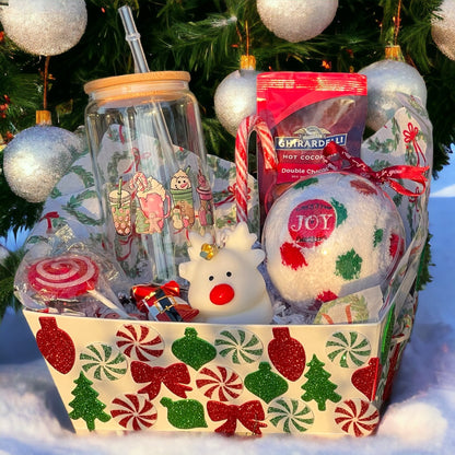 Sparkling Season's Joy Christmas Gift Basket Set Colorful