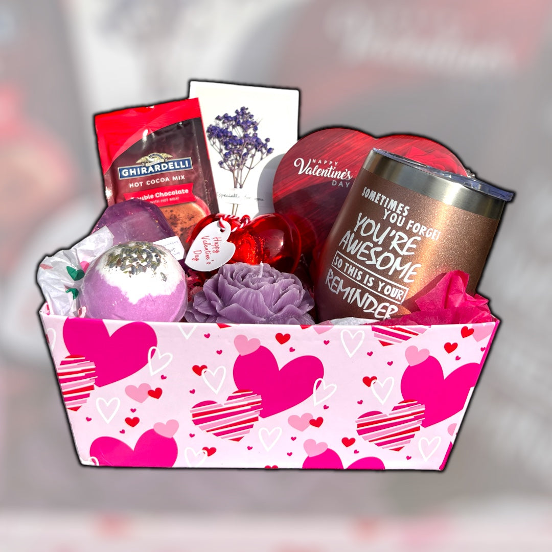 Pink Hearts Valentine's Day Gift Basket